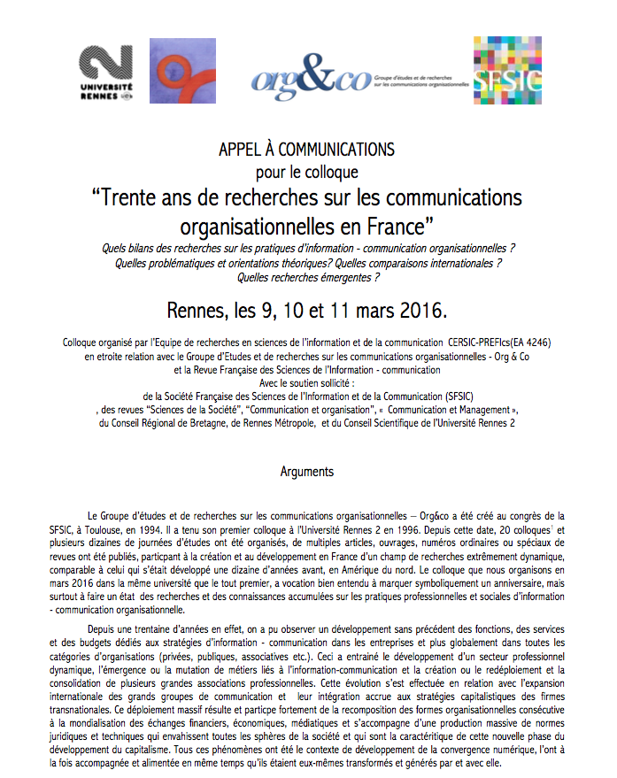 Appel à communications : Trente ans de recherches sur les communications organisationnelles en France